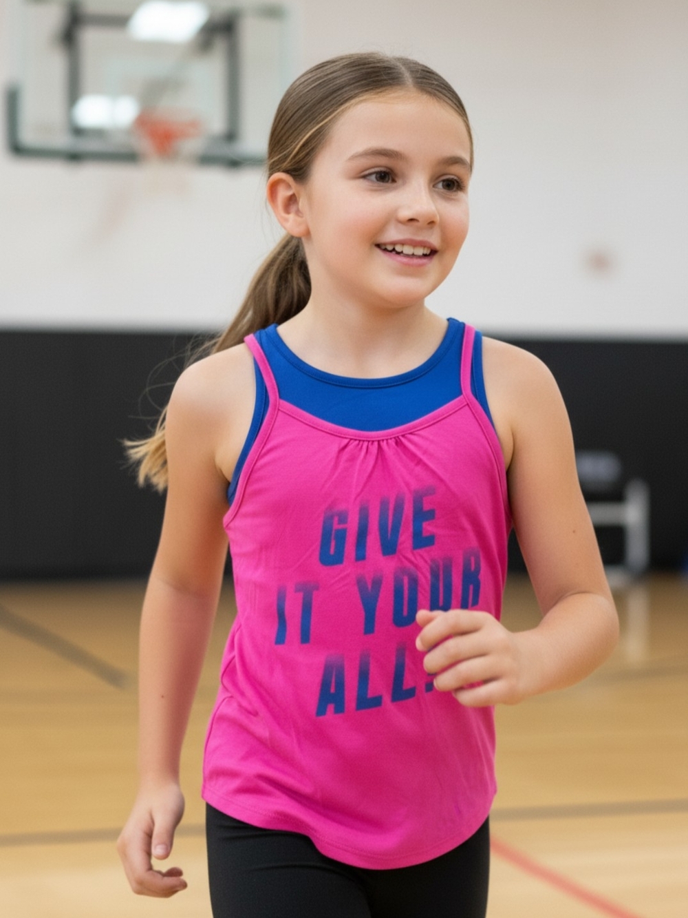 Xersion Pink Tank Top with Blue Layered Neckline